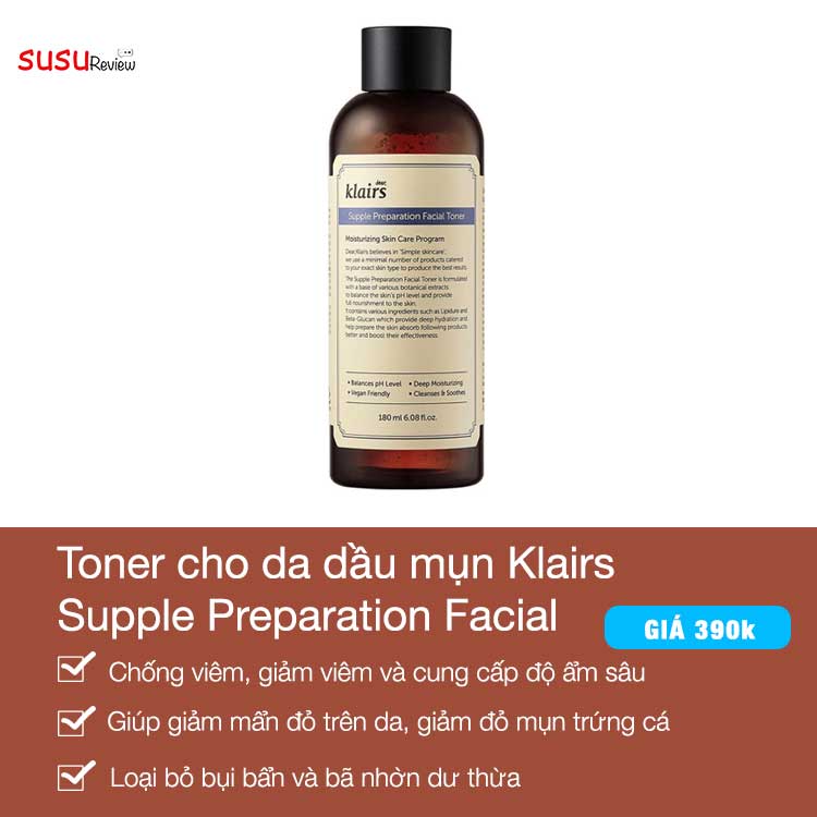 Toner cho da dầu mụn Klairs Supple Preparation Facial